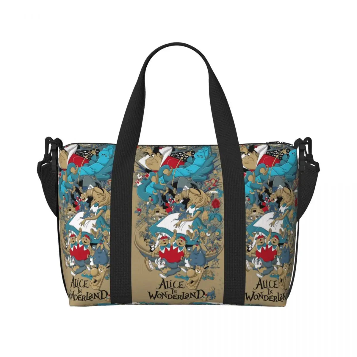 Custom Cheshire Cat Beach Tote Bag for Women We're All Mad Here Cat Big Compartment Gym Beach Travel Bags