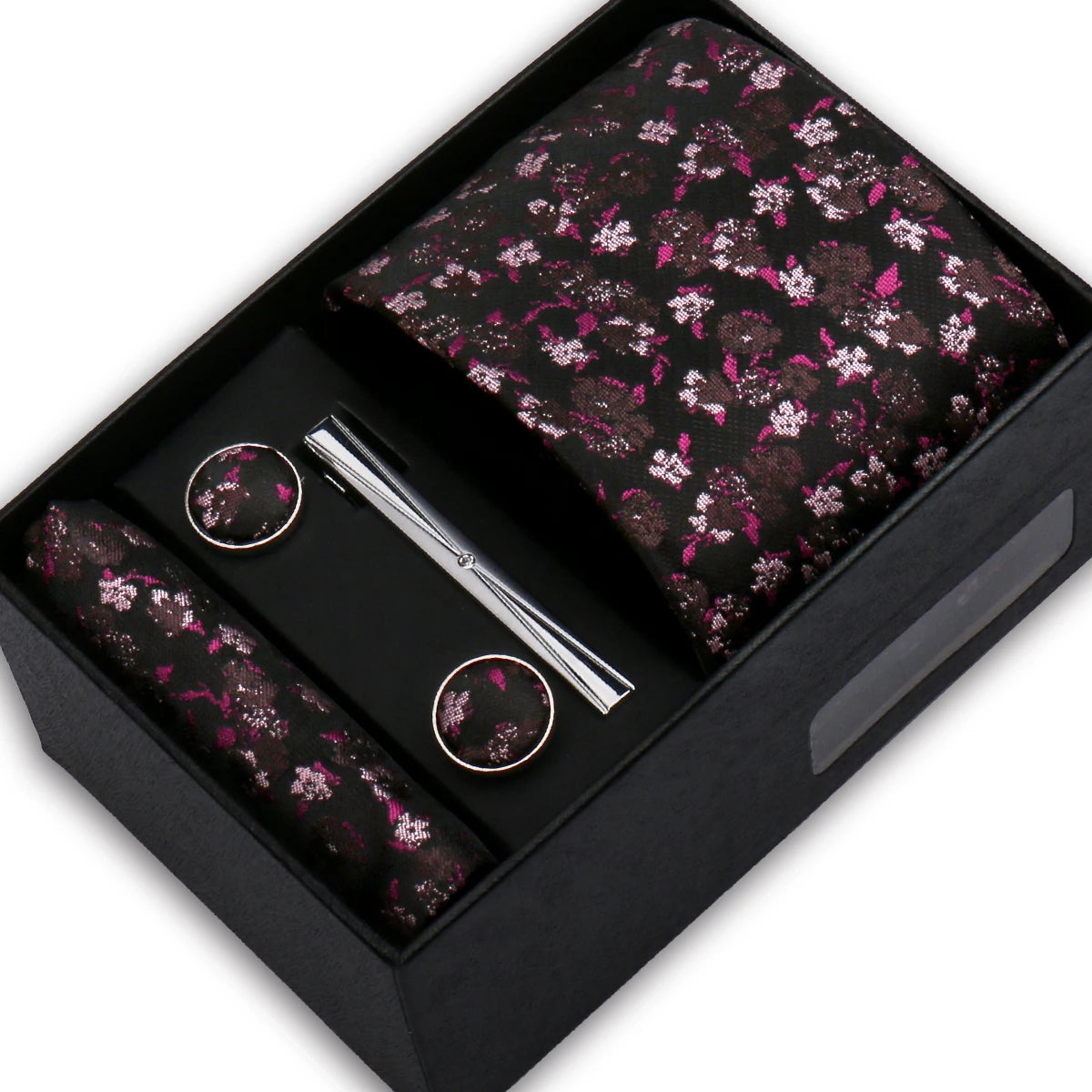 Elegant Men's Suit Necktie Gift Box Set Floral Tie Handchief Cufflinks Tie Clip 4-Piece Business Wedding Party Suit Accessories