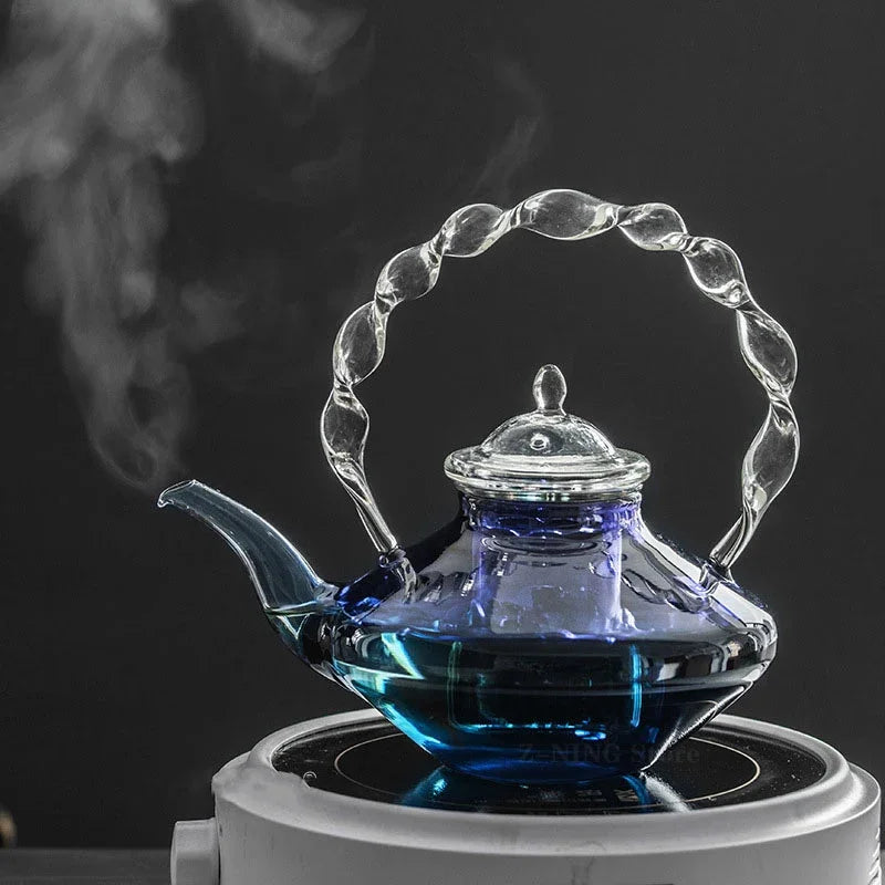 Blue Glass Teapot Teacup Tea Filter Mesh Glass Coffee Pot Heat-resistant Glass Pot Household Kitchen Kettle Exquisite Gift 2022