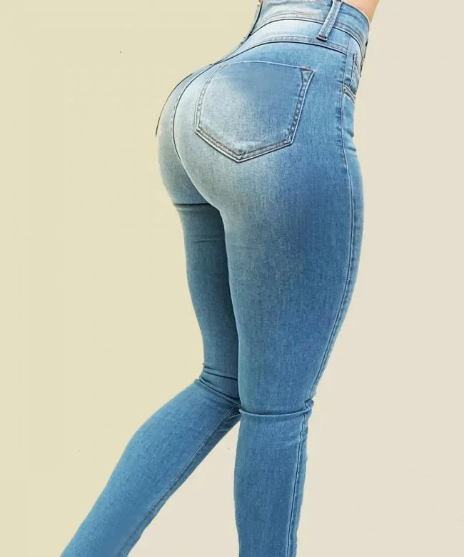 women high waist shaping jeans solid color skinny denim fit street style