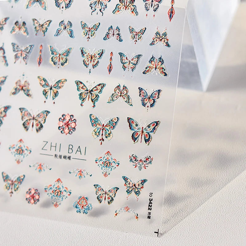 Fantasy Shiny Shell Light Butterfly Rhinestone Bohemia Hot 5D Soft Embossed Relief Nail Art Sticker 3D Decal Decoration Manicure