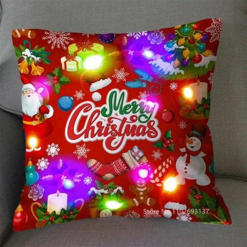 Christmas Pillowcase Decorations Home Cushion Cover LED Light 45x45cm Xmas Pillow Cover for Bedroom & Living Room Party Decor