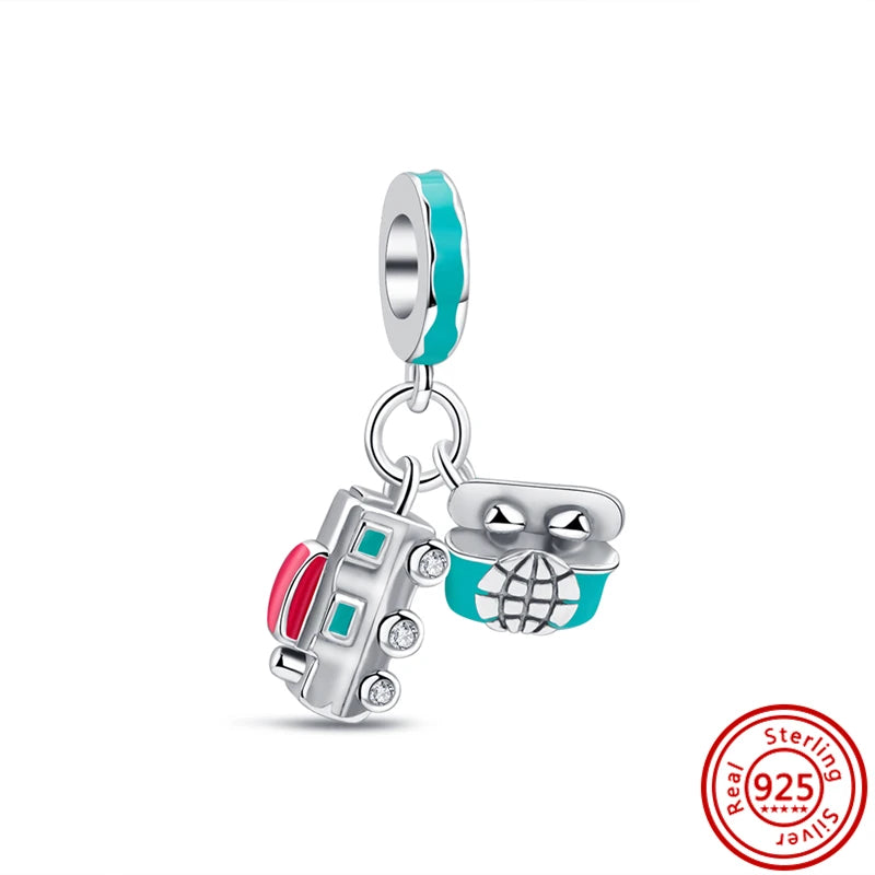 925 Silber Einkaufstasche Koffer Reisepass Handtasche Kamera Liebe Reise Leben DIY Perlen für Original Pantaro Charms Armband Schmuck