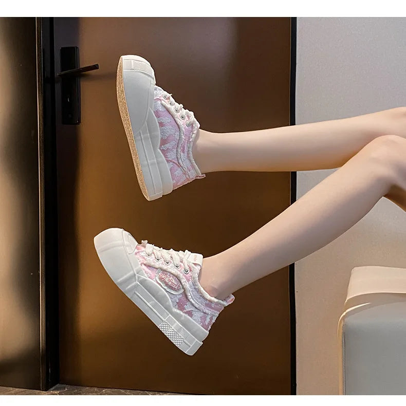 Womens Platform Sneakers White Tennis Shoes Woman Casual Low Top Fashion Chunky Canvas Sneakers 2025 New Spring Summer Trainers