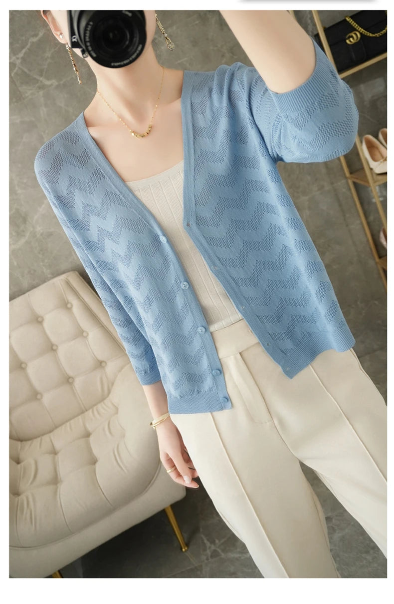 Luna Strickjacke Sonnenschutz - Dünn V-Ausschnitt OneSize