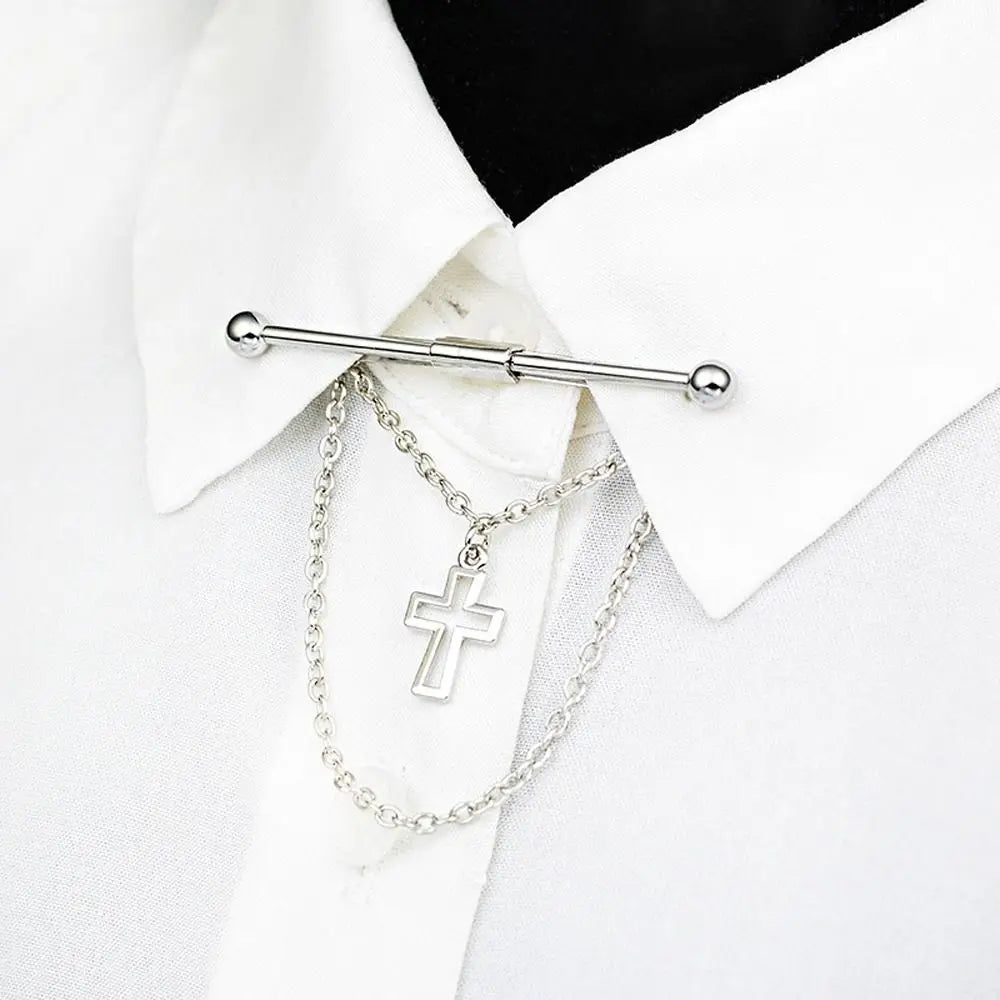 Herren Kragen Pin Krawatte Clip 2025 - Bar Kreuz Quaste Kette Hemd Kragen Pin - Hochzeit Geschenk Anzug Brosche Revers Pin Kleidung Accessories