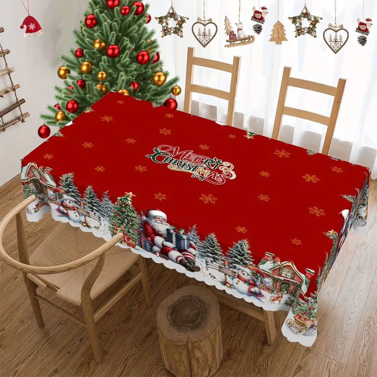 Christmas Tree Santa Claus Snowman Tablecloth for Table Decor Winter Snowflake Kitchen Dining Table Cloth Christmas Decorations