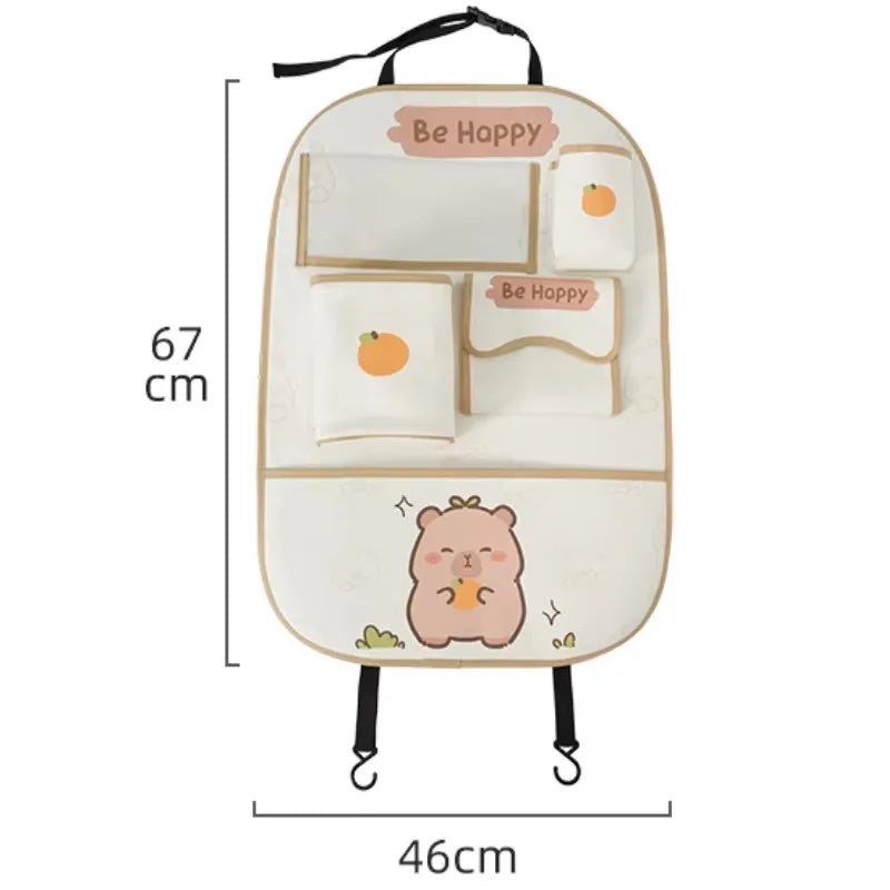 Car seat back storage bag Hanging bag Car seat back anti-kick mat multi-functional cute in-car storage bag
