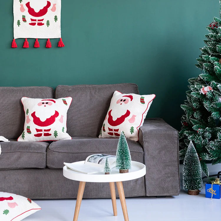 Decoration Cushion Cover Christmas Santa Snowflake Pillow Case Cotton Square Embroidery Pillow Cover 45x45cm