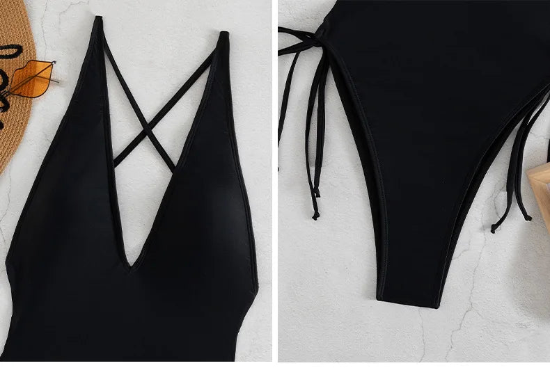 Badeanzug 2025: TOKITIND Solid Lace Up Badeanzug Damen Sexy Swimsuit Swimwear - Push Up Damen Bathing Suit Beachwear Female Bodysuit