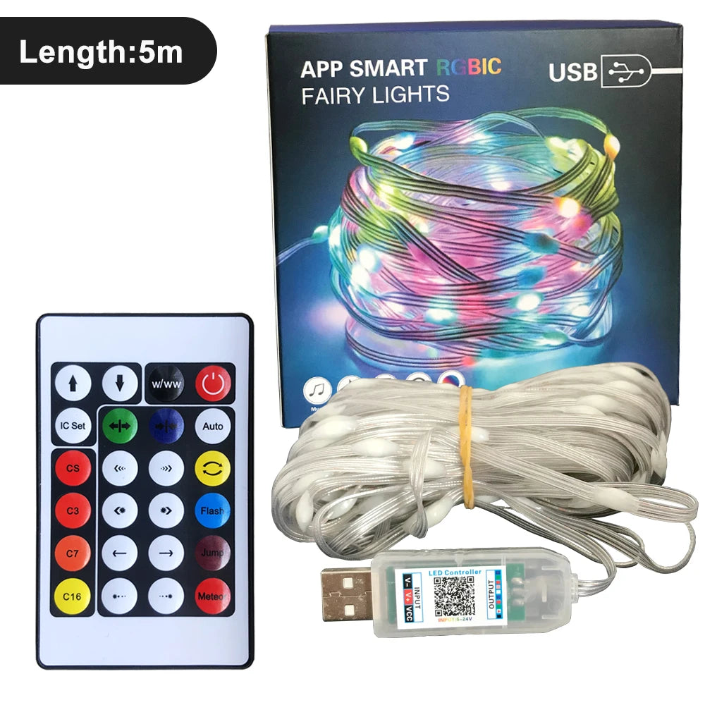 FUNZENXIN WS2812B RGBIC USB Strip BT-Musiksteuerung - 5V, Länge 5–15 m