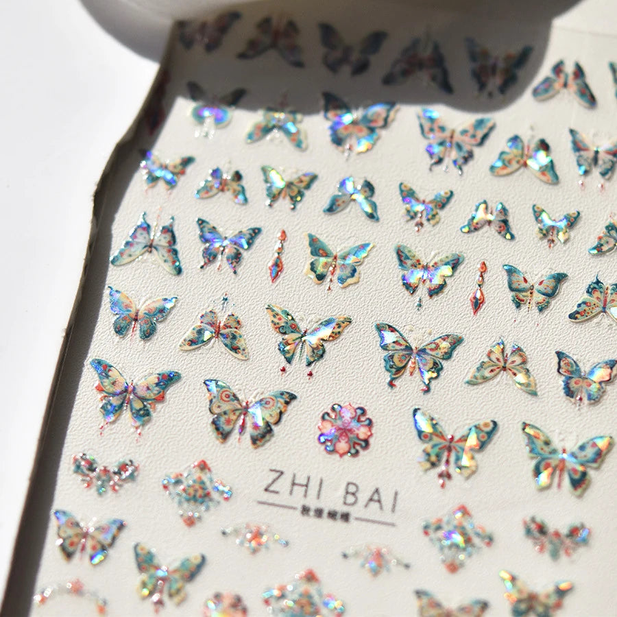 Fantasy Shiny Shell Light Butterfly Rhinestone Bohemia Hot 5D Soft Embossed Relief Nail Art Sticker 3D Decal Decoration Manicure