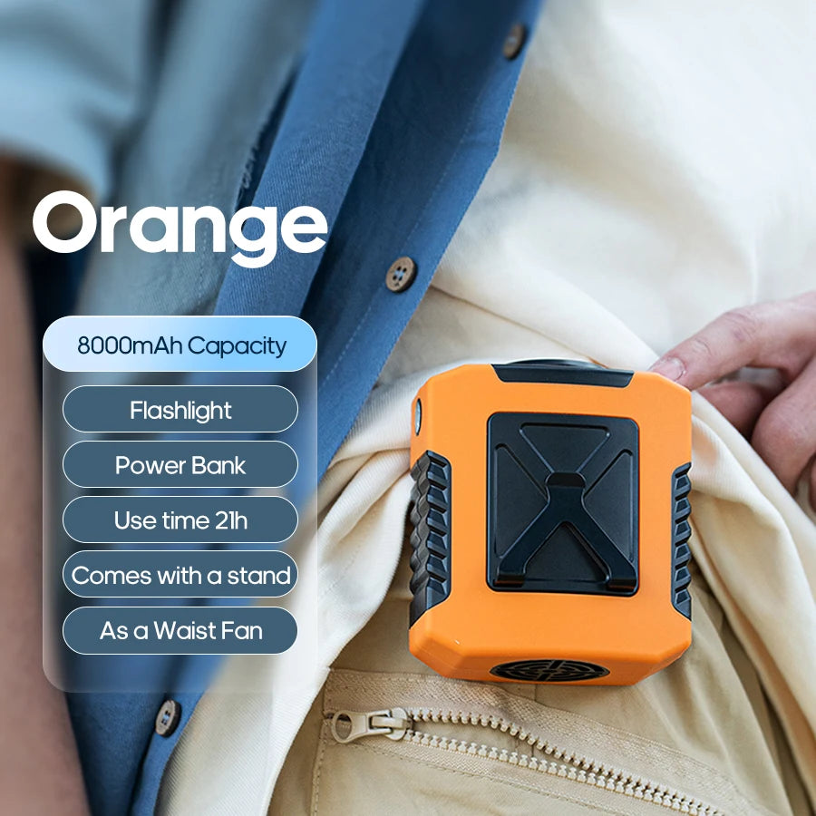 KINSCOTER Tragbarer Outdoor Hüft-Ventilator - 8000mAh LED Beleuchtung Multifunktional Nacken-Ventilator Power Bank