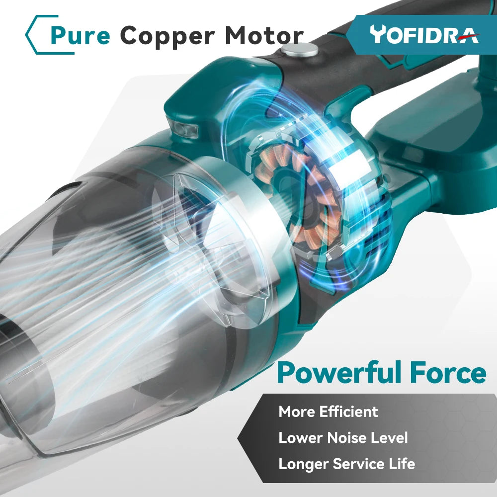 YOFIDRA 1500W Elektrischer Staubsauger - Kabellos Multifunktion Handheld Reinigung Schnee Staub für 21V 18V Akku