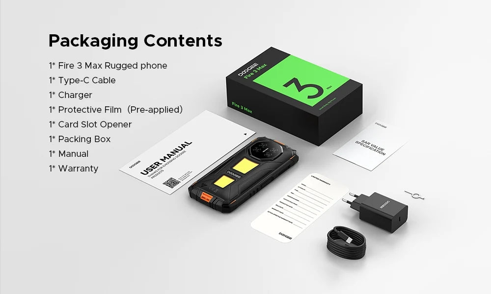 DOOGEE Fire 3 Max Robustes Telefon - 32 GB Und 256 GB, 18W, 5,5 Zoll