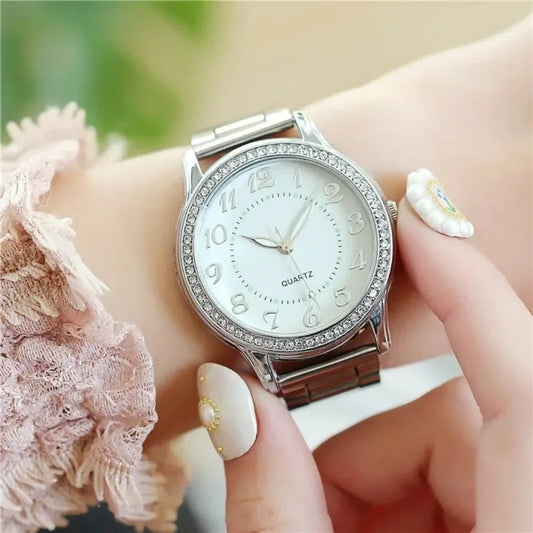 Luxury Brand Women Watch 2024 New Fashion Simple Rhinestone Steel Band Watch Ladies Big Dial Quartz Clock Bracelet Clock Reloj