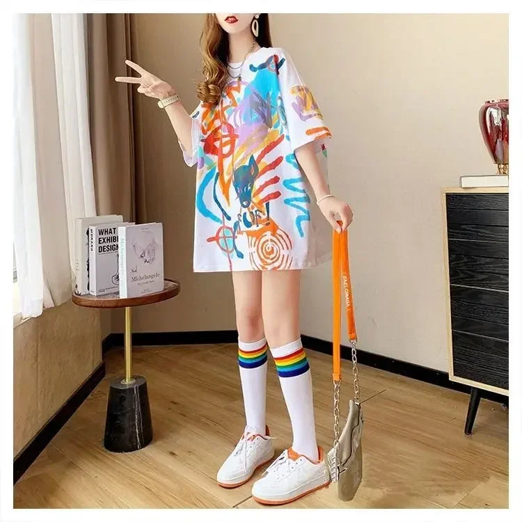 Sommer-T-Shirt 2025: Short-sleeved T-shirt Women's Pure Cotton Summer - New Loose Slim Round Neck Versatile Outside Printed Design Top Trendy Collection