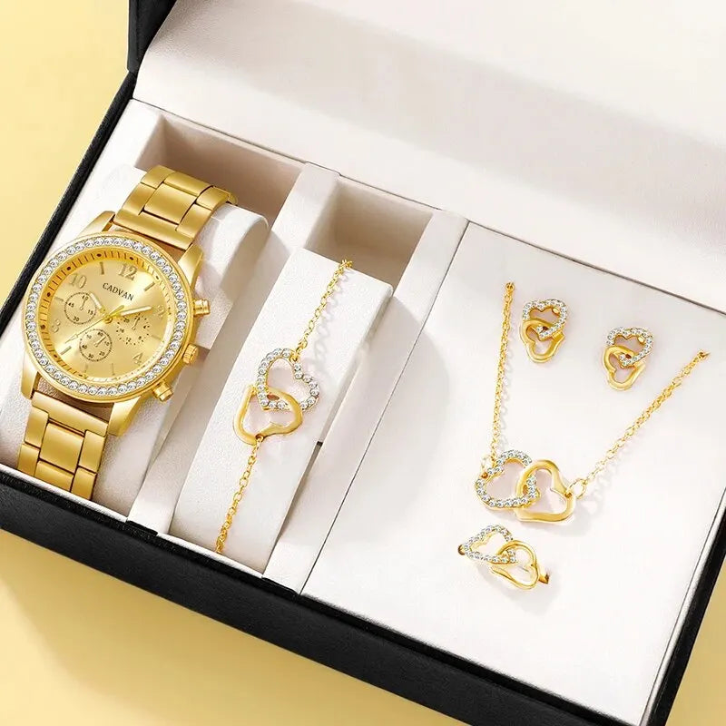 RoséLuxe 6er Set Roségold Schmuckuhr- Strass 38mm Edelstahl