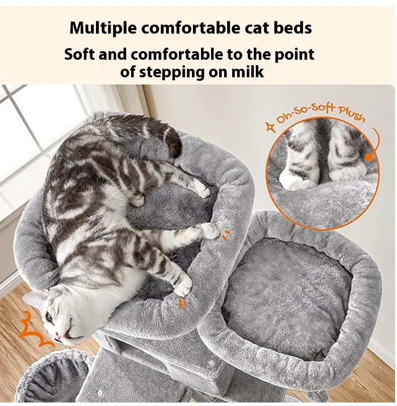 Large Cat Tree Tall Cat Tower for Indoor Cats Multi-Level Plush Cat Condo with Scratching Posts Scratching Boards Perches Caves