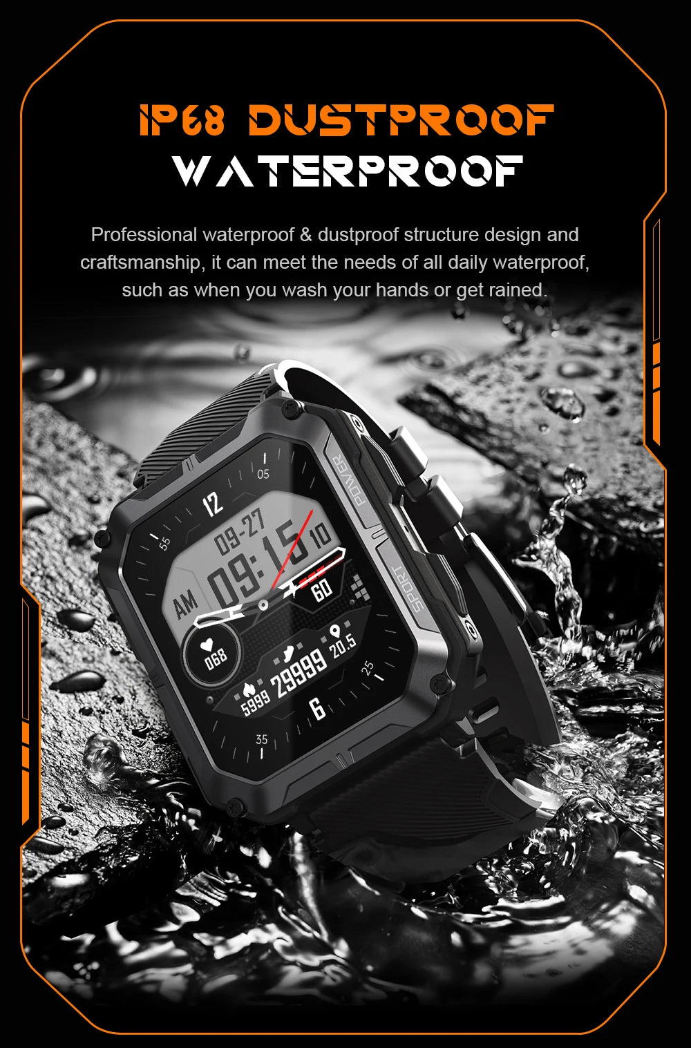 C20Pro Sports Smart Watch Männer Bluetooth Anruf Smartwatch IP68 Wasserdicht Multi Sports Mode Gesundheitsüberwachung Militär Smartwatch