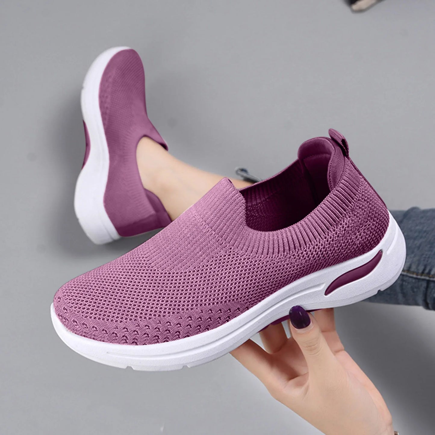 Women's New Summer Shoes Mesh Breathable Sneakers Light Slip on Flat Platform Casual Shoes Ladies Anti-slip Walking Woven Shoes