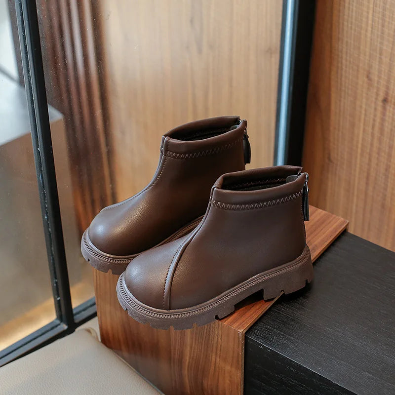 Herbst Winter Neue 2025 Kinder Fashion Stiefel - Mädchen Wasserdicht Rutschfest Reißverschluss - Weiche Sohle Leder Stiefel Kinder Casual Schuhe