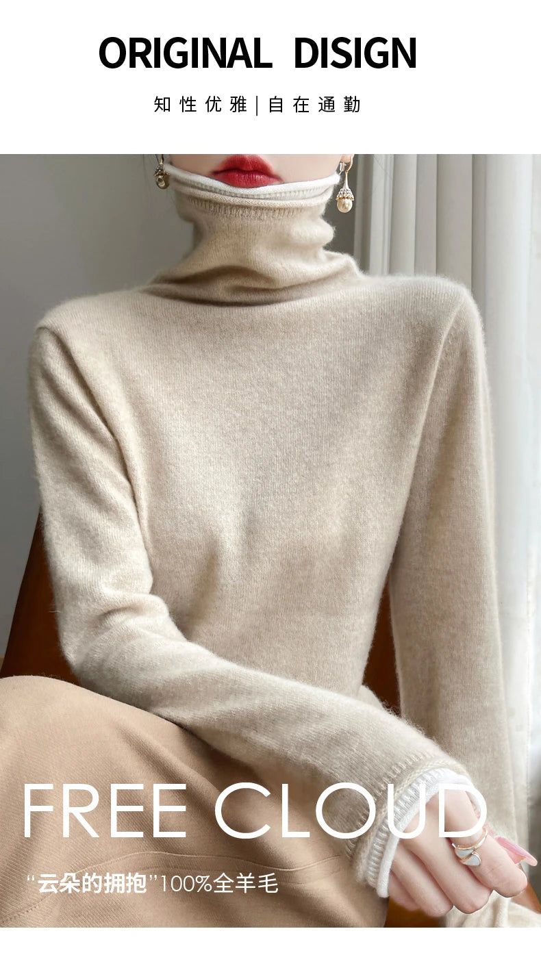SHUANGYANROADCN Merino Rollpullover - Größe M, Merinowolle