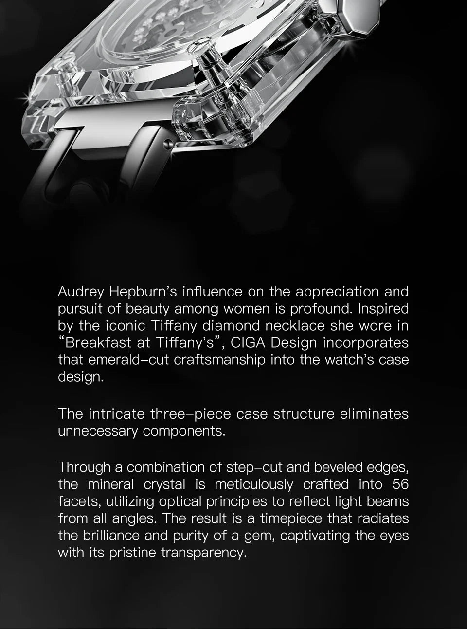 CIGA Design crystal love series elegant skeleton automatic watch for ladies