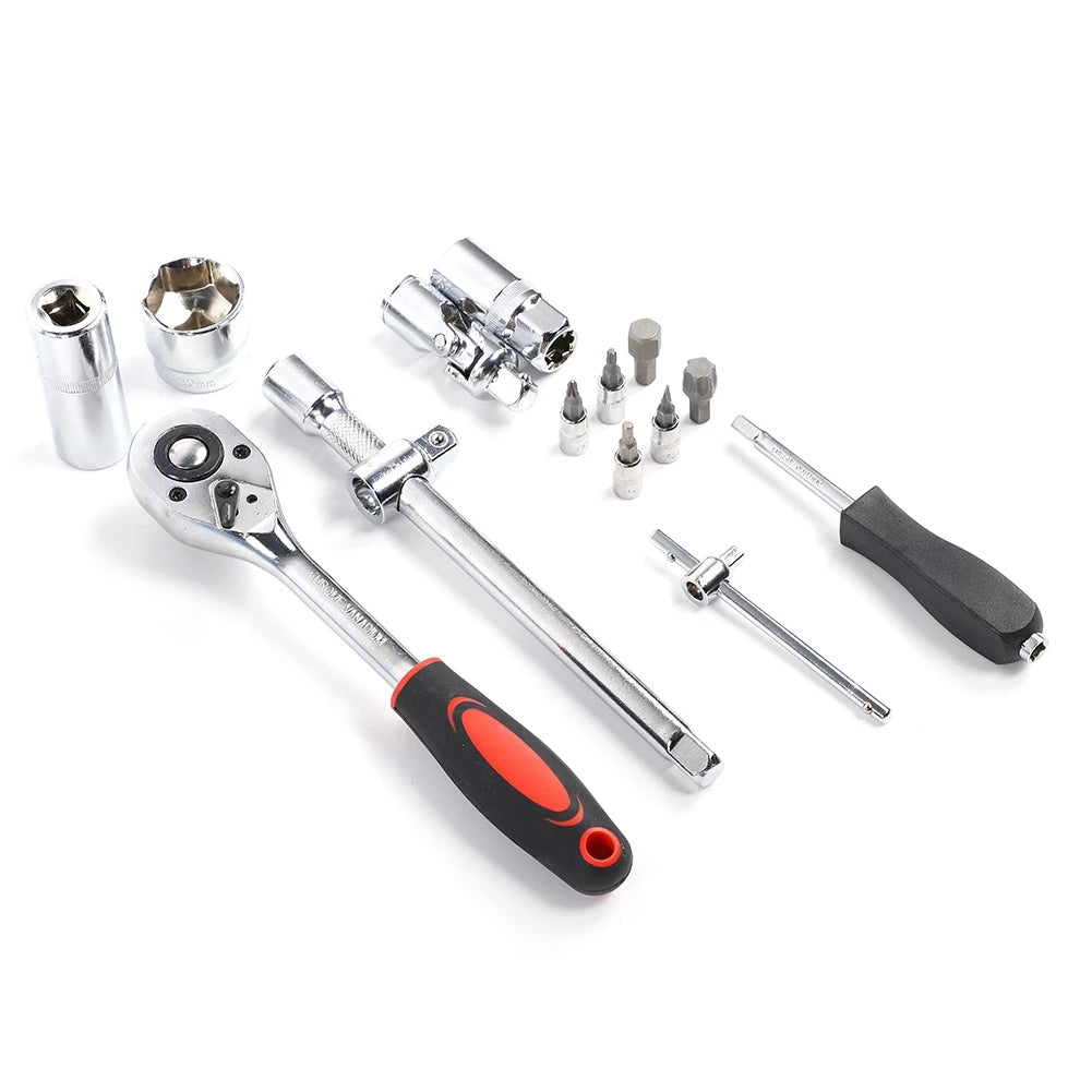 Ratchet Wrench Set 1/4in 1/2in CR40 Stahl-Sockel-Set Werkzeugkasten + Box Handwerkzeug-Kits Sockel-Set Stahl-Sockel-Set-Werkzeug-Kit
