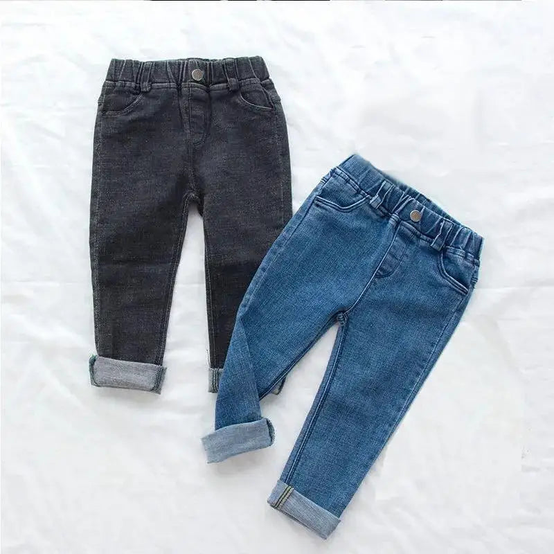 Baby Kids Spring Autumn Winter Thick Warm Jeans With Fleece For 1-7 Years Boys Girls Casual Denim Pants Kids Children Trousers
