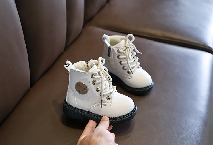 Kinderstiefel für Jungen und Mädchen, modische Kinder-Knöchel-Schneestiefel, Gummi-Außensohle, Herbst-Winter, warm, klassisch für Kleinkinder, große Kinder