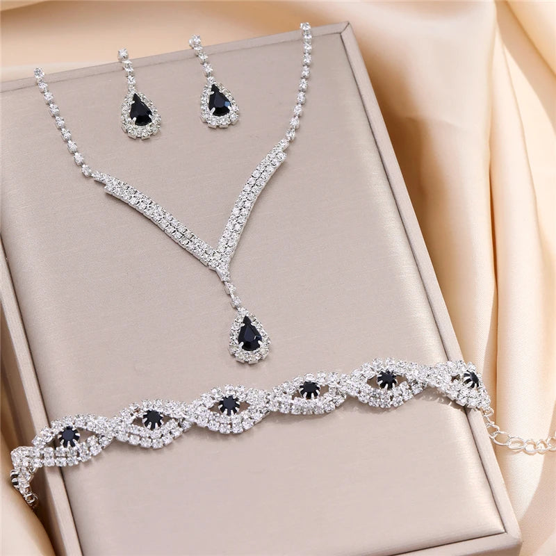 Luna Elegance Strass Brautset - 3-Teilig Schwarz Tropfen