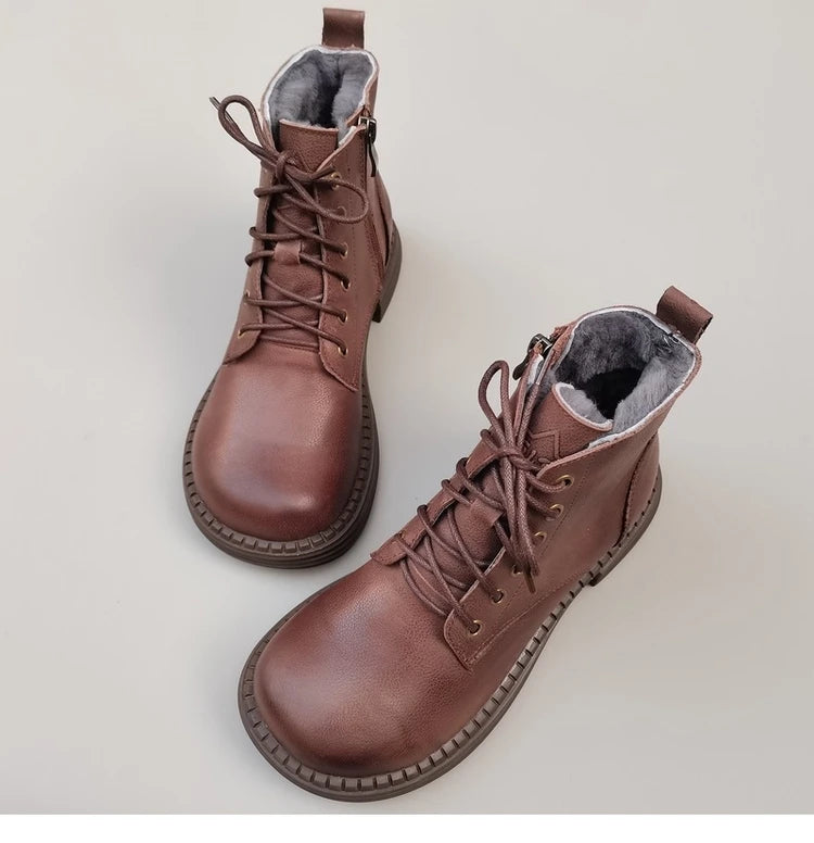 Ghete la gleznă Careaymade, piele naturală, variantă lată - mărime mare, înălțime toc 3-5 cm, căptușeală din lână