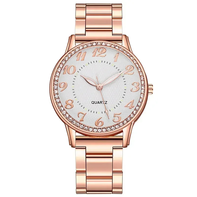 Luxury Brand Women Watch 2025 New Fashion Simple Rhinestone Steel Band Watch Ladies Big Dial Quartz Clock Bracelet Clock