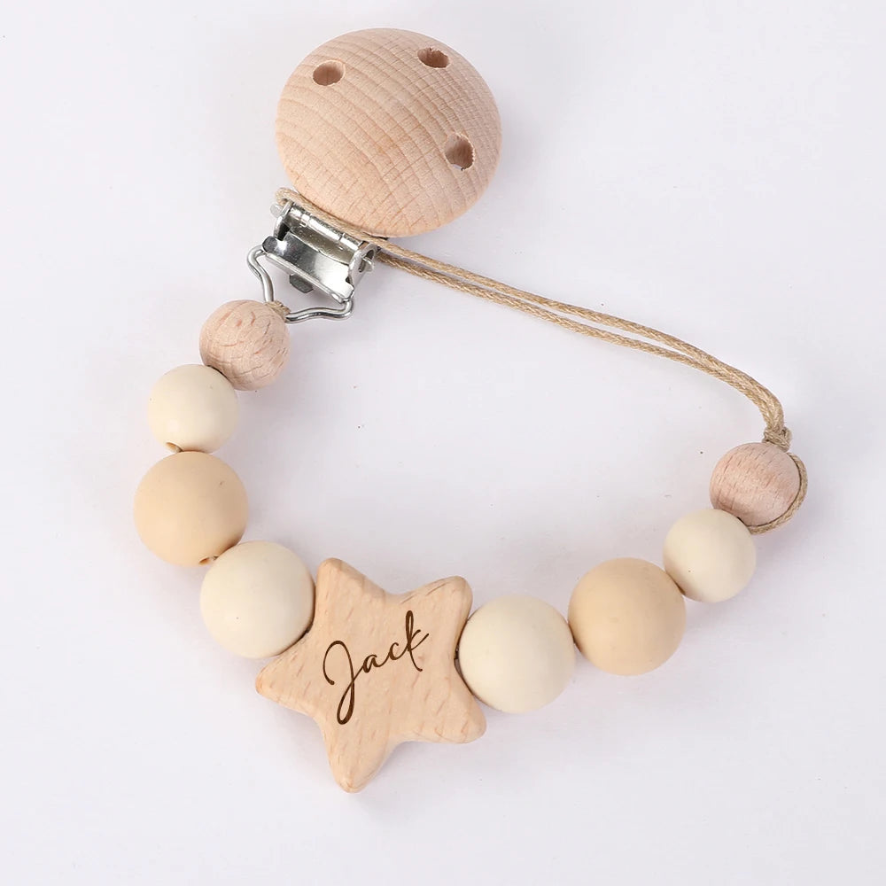 Personalized Baby Pacifier Clip Custom Name Infant Dummy Clip Baby Souvenir Newborn Gift Wood Baby Supplies New Mother Gift