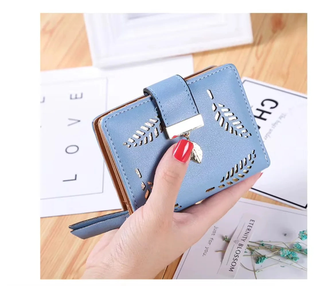 Luxus Frauen Geldbörse Leder Portemonnaie Kurz Reißverschluss Clutch Tasche Klein Ausgehöhlt Blätter Design Mode Marke Geldbörsen