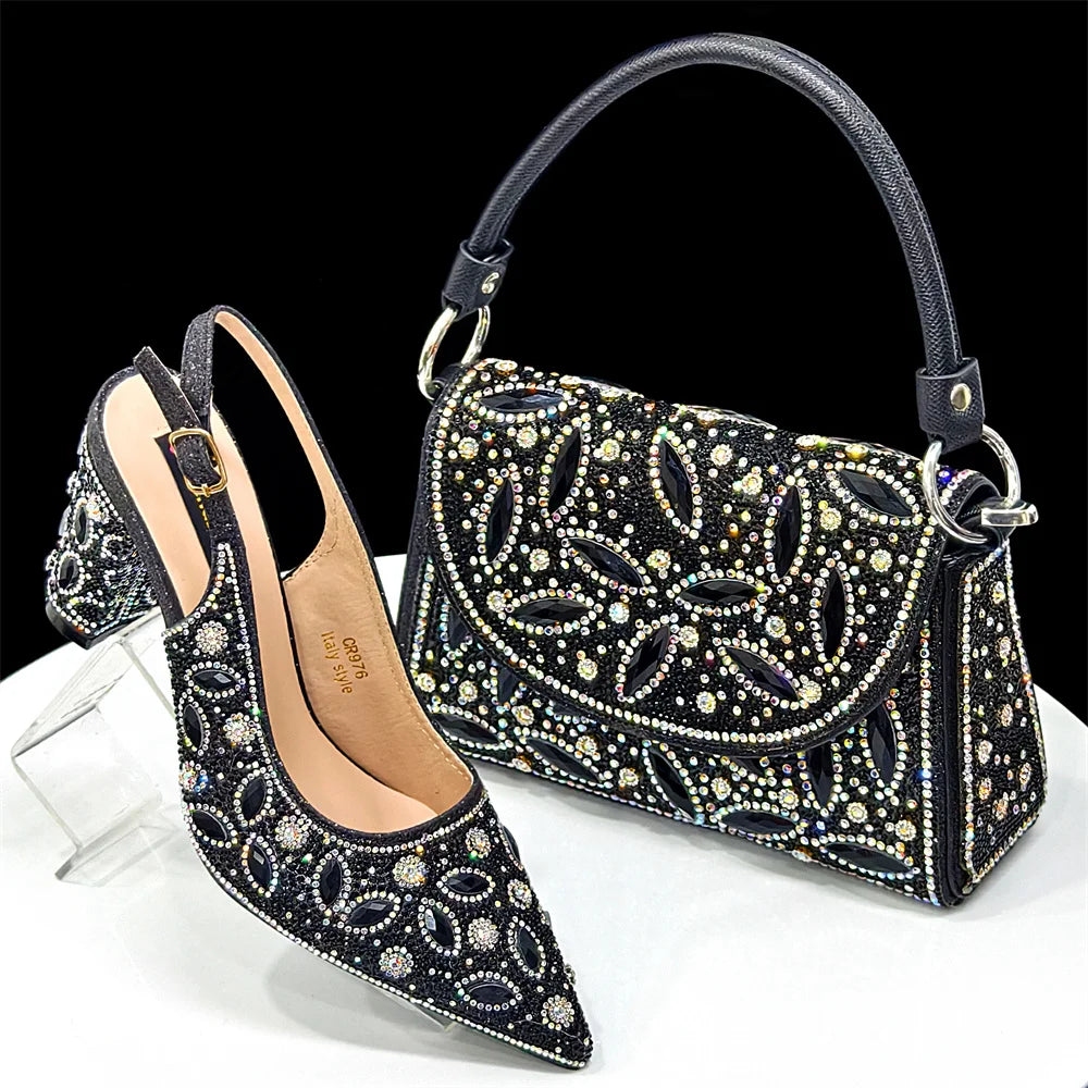 Elegant Italian Style Evening Party Shoe and Bag Set - Comfortable High Heel Women’s Shoes With Chic Hollow Design Handbag