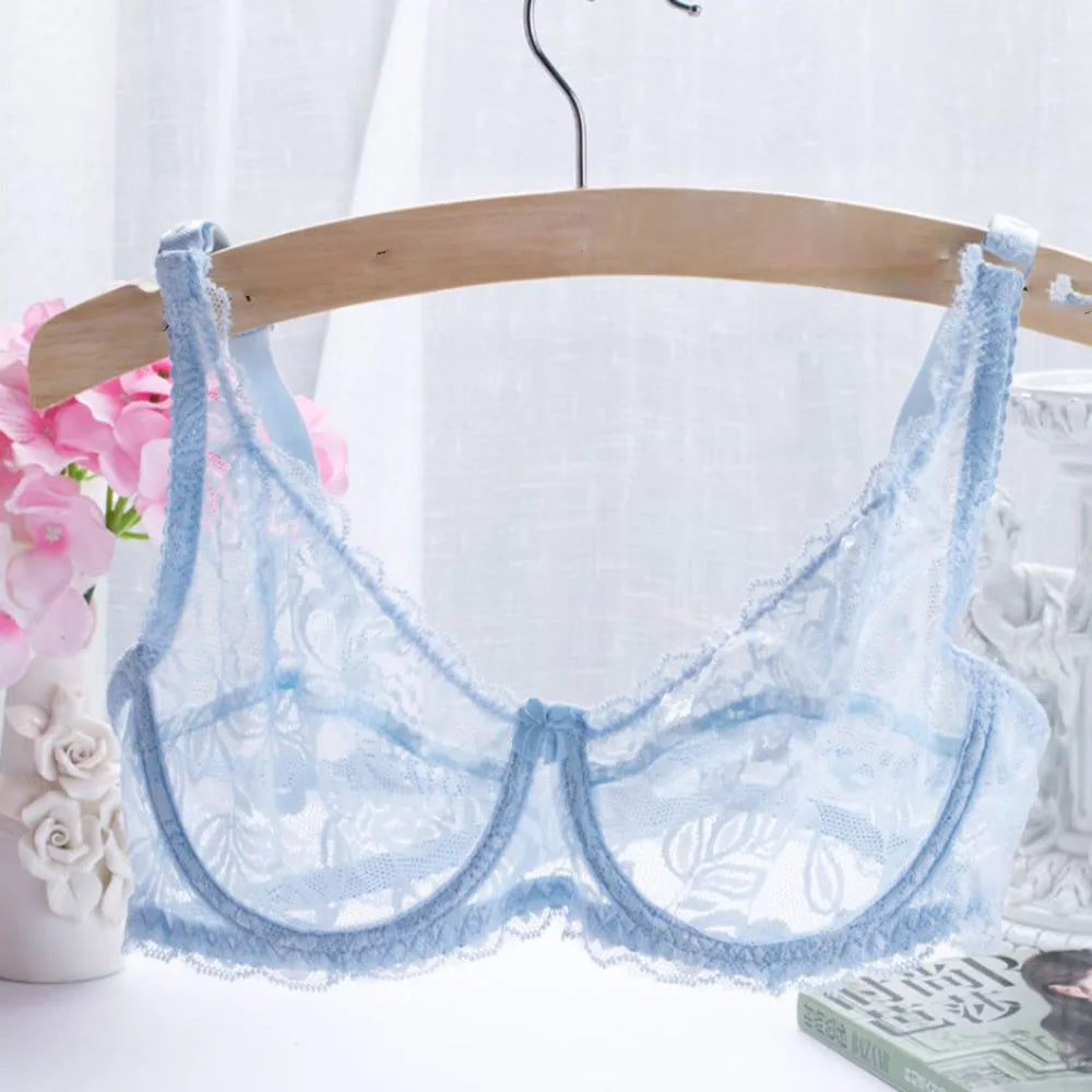 Women underwear Comfy Classic elegant Lingerie Lace Transparent elegant women's bra Solid Underwire Elastic Soft Bra Seamless calcinha