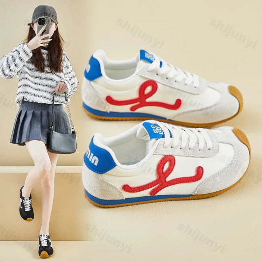 New Fashion Women's Shoes 2025 Spring Autumn Platforms Sneakers Comfortable Flat Shoes Lace-up Non Slip Casual Vulcanized Shoes
