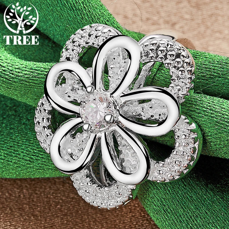 925 Sterling Blumenring Luxus - 8,7 g Zirkonia 925 Silber