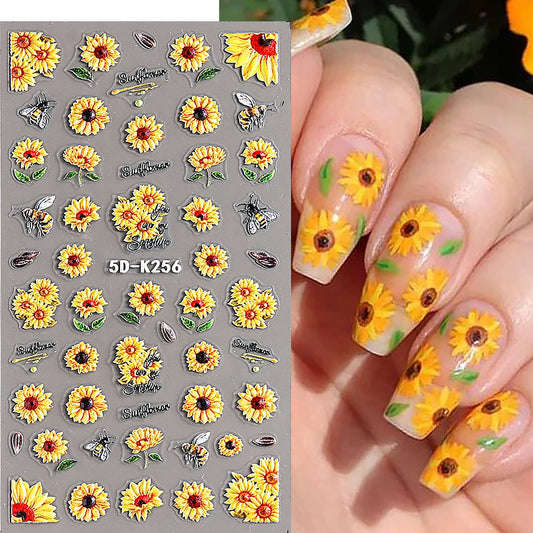 GL5D-K256 5D Sonnenblumen Nagelsticker - Herbstdesign Prägung