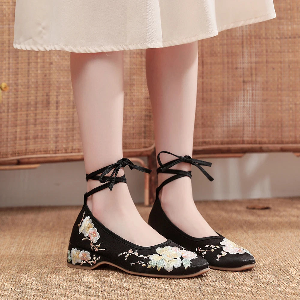 Ballerinas 2025: Veowalk Long Ankle Strap Summer Women Gauze Mesh - Embroidered Ballet Flats Breathable Comfortable Walking Shoes Elegant Lady Collection