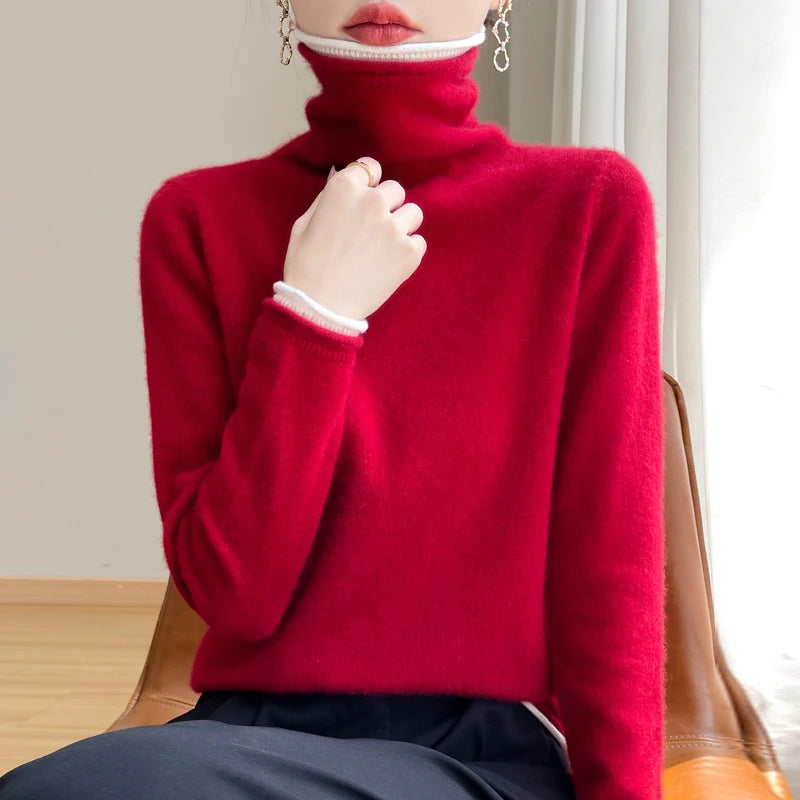 SHUANGYANROADCN Merino Rollpullover - Größe M, Merinowolle