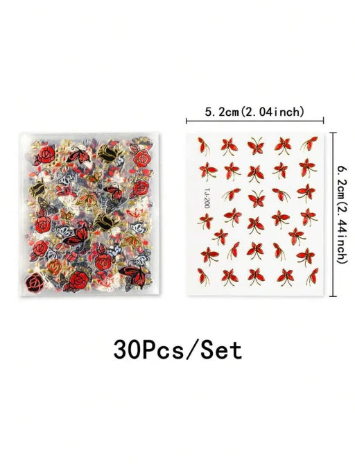 MingLee Nail Art Schmetterling Rose - 30 Stk, Selbstklebend