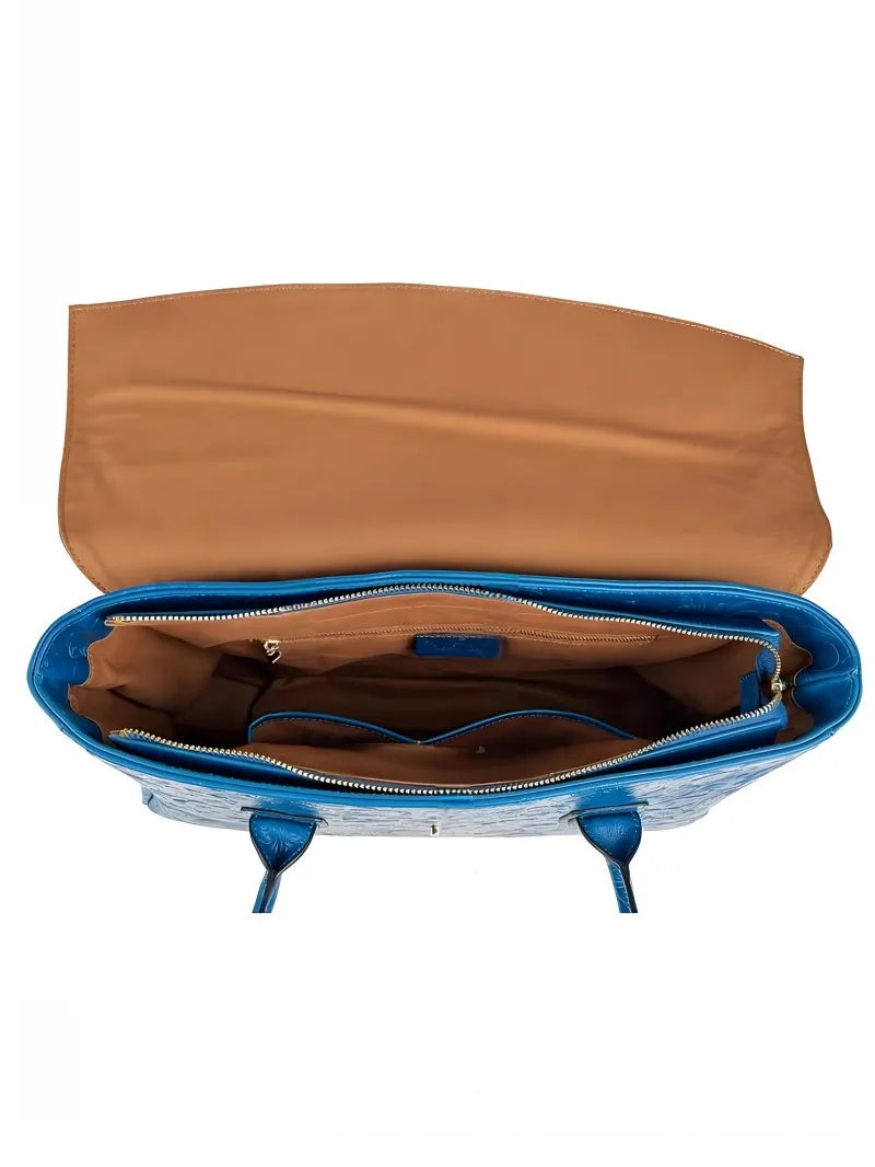 Vintage flower carved leather bag  single shoulder briefcase & business satchel