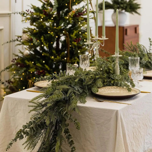 Künstliche Kieferngirlande, realistisch, Winter, Weihnachten, weich, dick, grün, Kaminsgirlande, Urlaubsdekoration für Zuhause, Kaminsims, Tisch