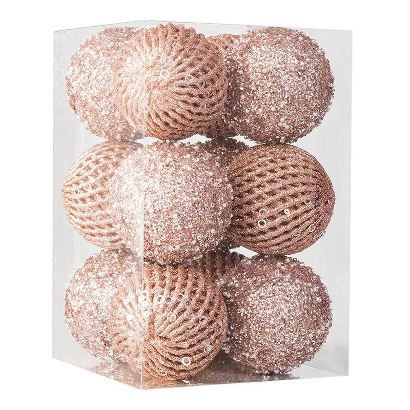 Choice Weihnachtskugeln Glitzer - 12 Stück, 8 cm, Weiß Rot, Deko