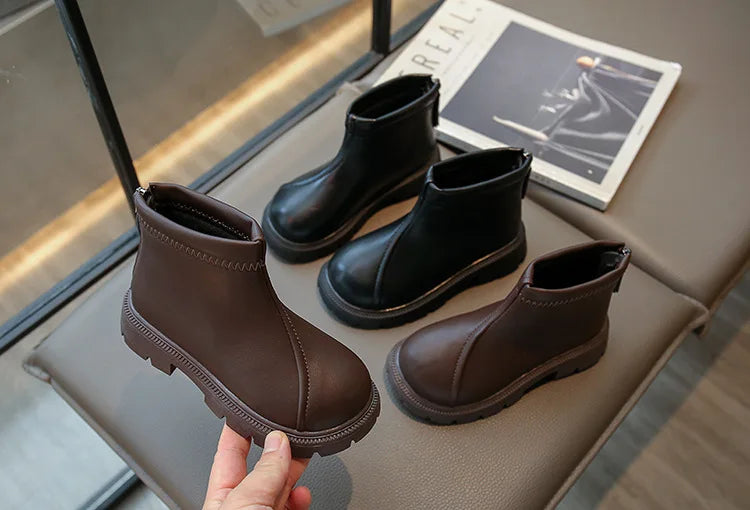 Herbst Winter Neue 2025 Kinder Fashion Stiefel - Mädchen Wasserdicht Rutschfest Reißverschluss - Weiche Sohle Leder Stiefel Kinder Casual Schuhe
