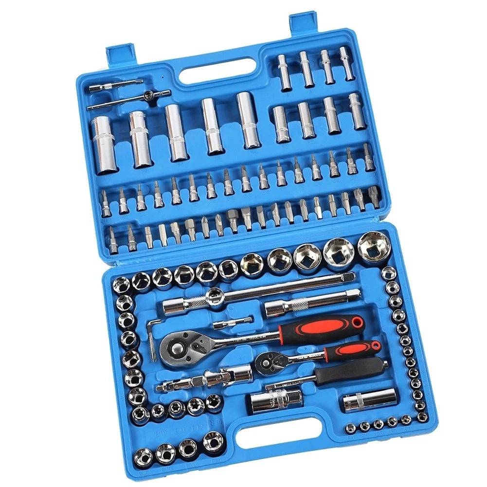 Ratchet Wrench Set 1/4in 1/2in CR40 Stahl-Sockel-Set Werkzeugkasten + Box Handwerkzeug-Kits Sockel-Set Stahl-Sockel-Set-Werkzeug-Kit