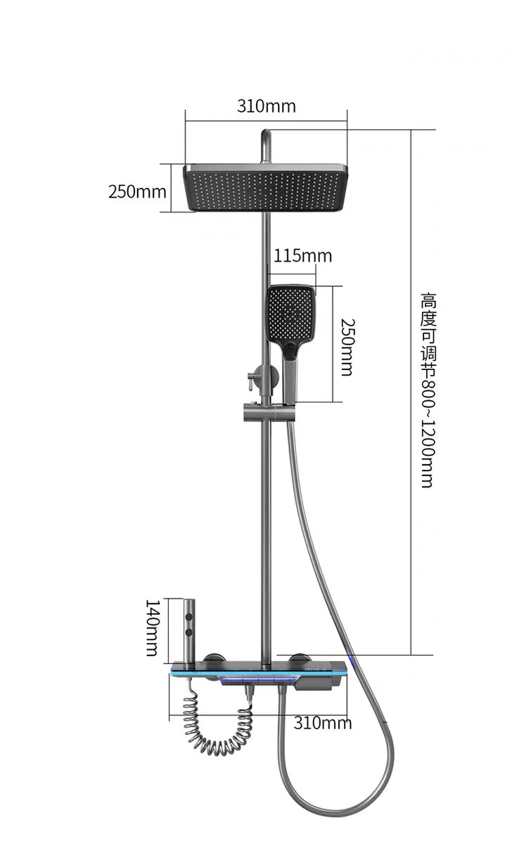 Goy Duschset LED Anzeige - Durchfluss 8 L Leistung 9 W Maße 1200x200